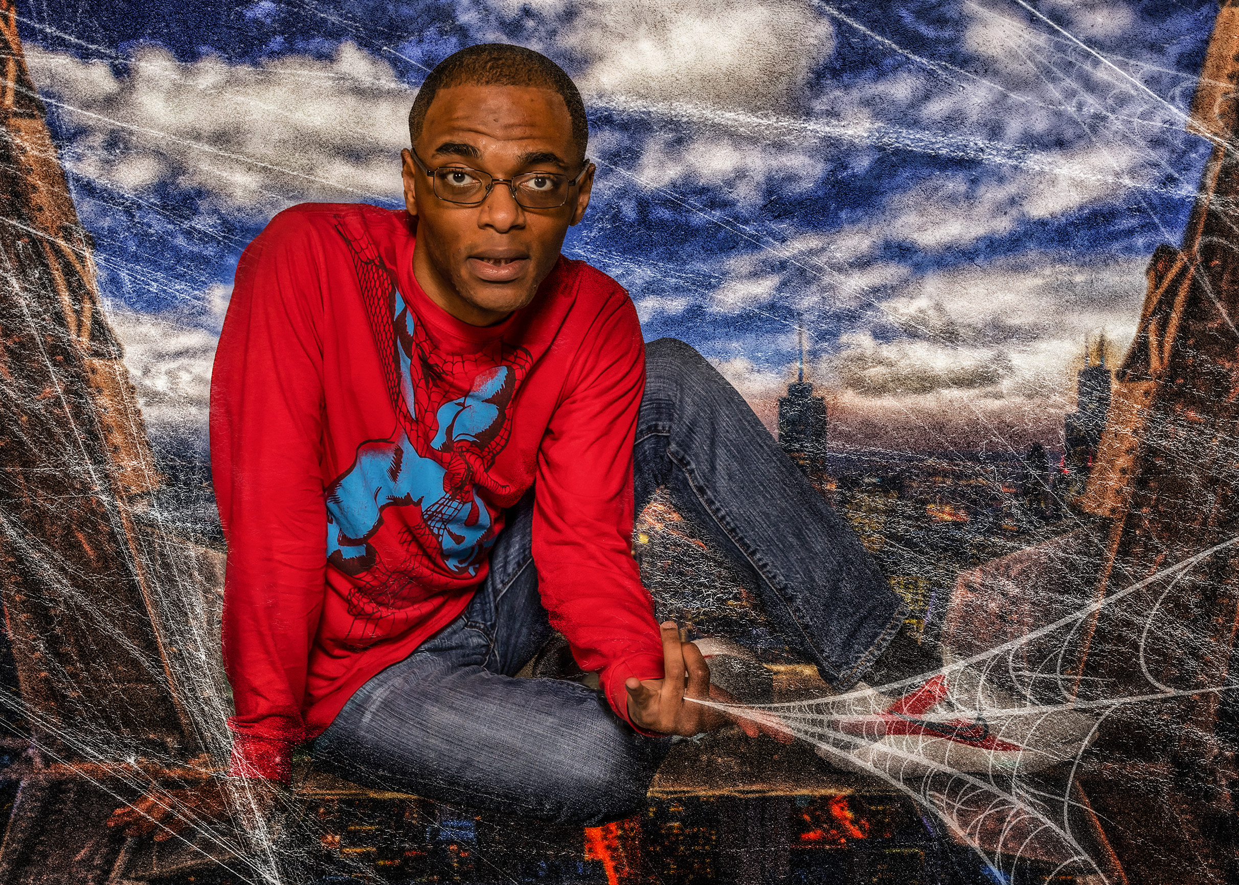 Boy wearing a super hero shirt